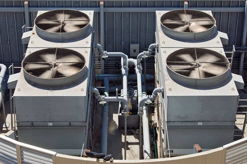 top view of a commercial building's HVAC system.