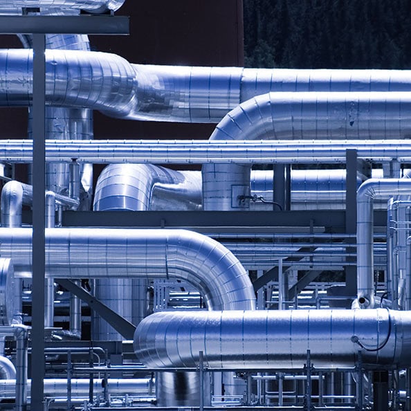 Closeup of Metal Air Duct Pipes in a Commercial Building.