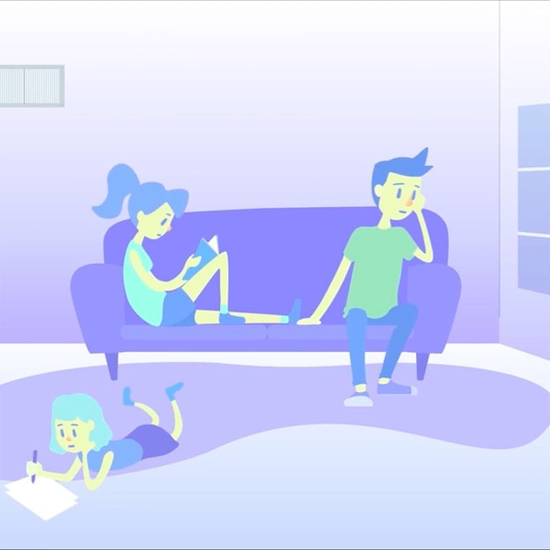 Animated graphic of family sitting in a living room